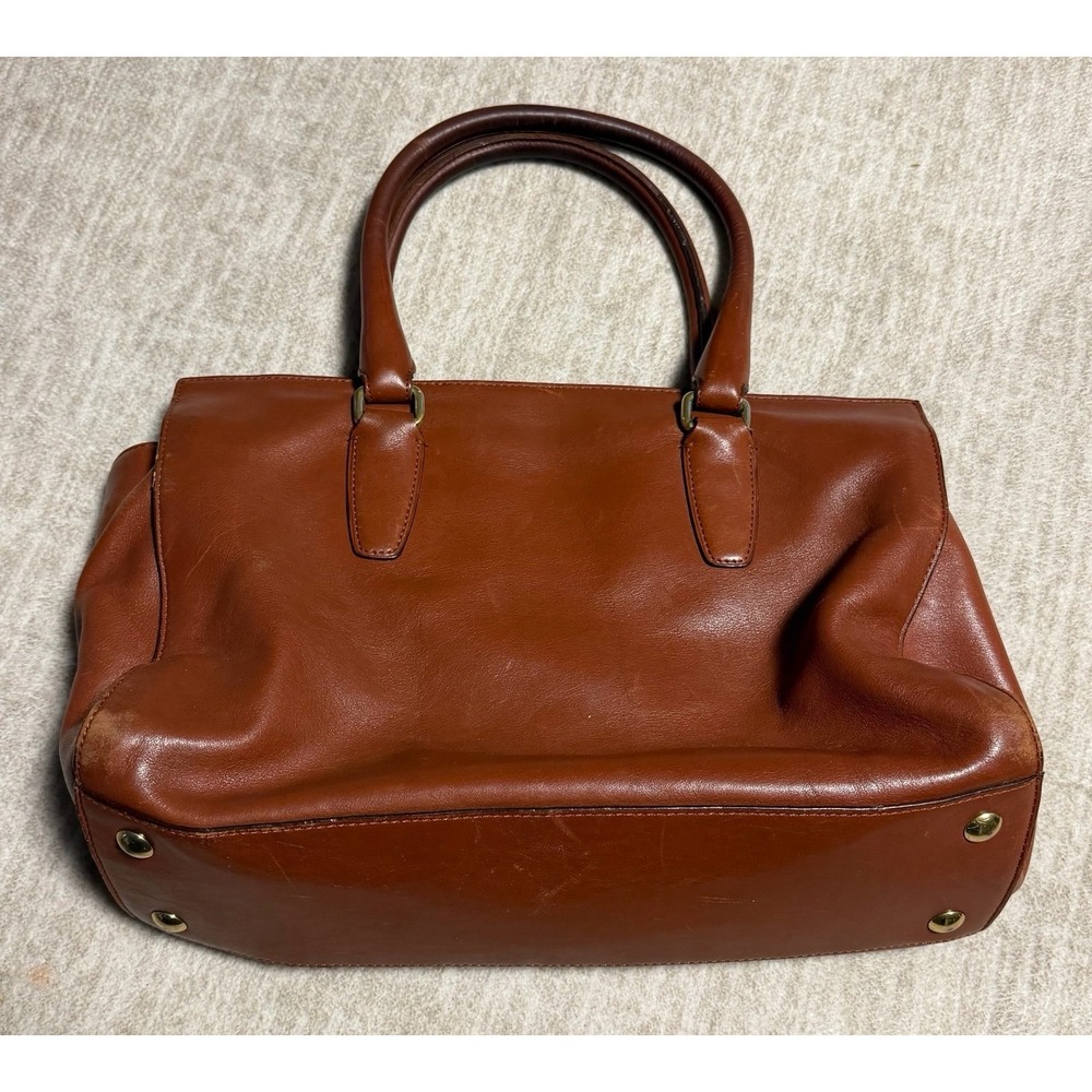 Coach Legacy Leather Tassel Tote Bag Cognac Brown Turnlock Satchel Purse - Picture 3 of 10